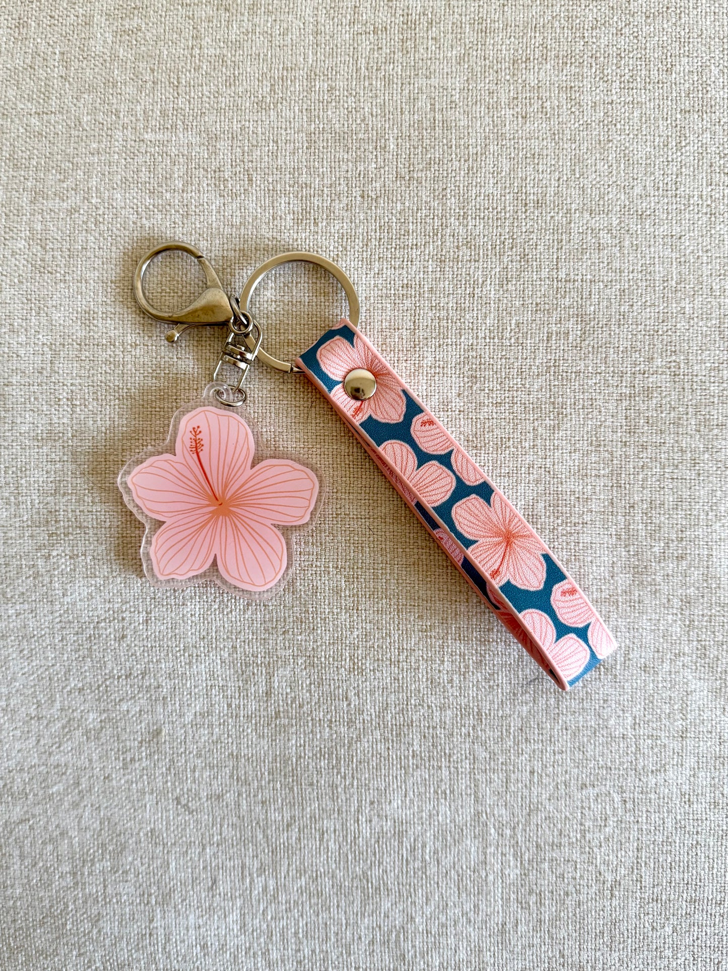 Blue/Pink Hibiscus Keychain