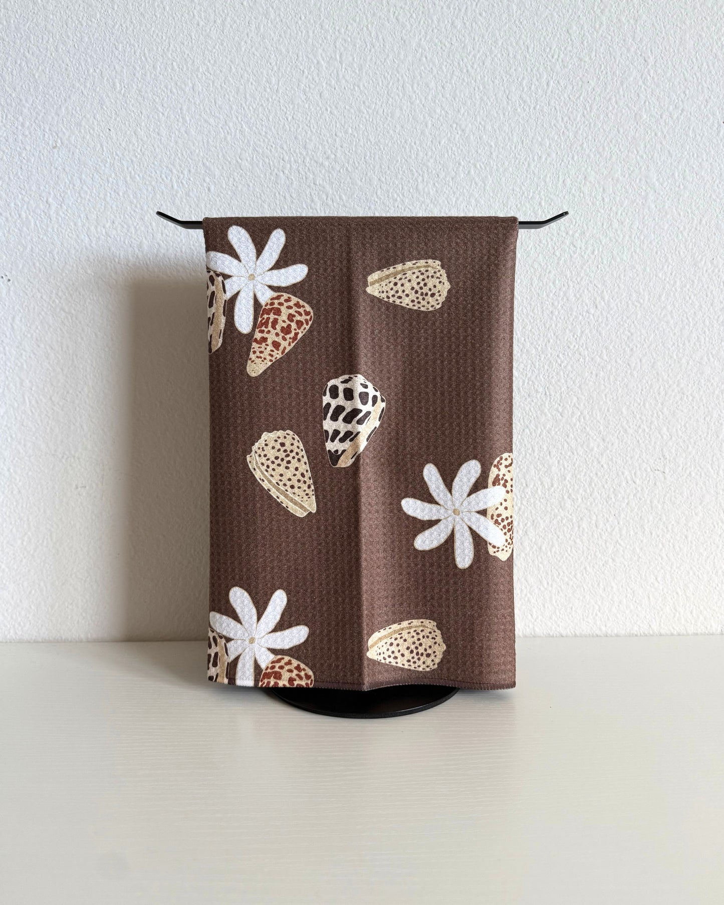 Brown Tiare & Shells Microfiber Towel