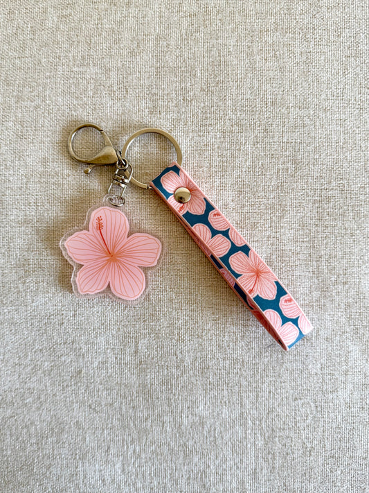 Blue/Pink Hibiscus Keychain