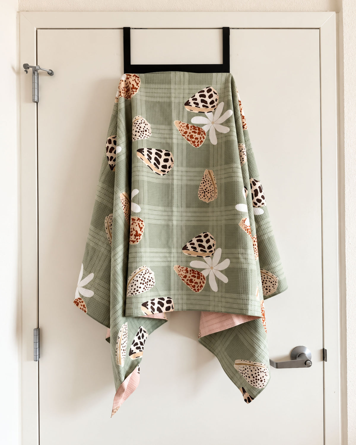Sage Green/Tan Tiare & Shells Go Anywhere Waffle Microfiber Towel
