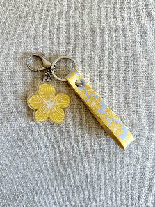 Periwinkle/Yellow Hibiscus Keychain