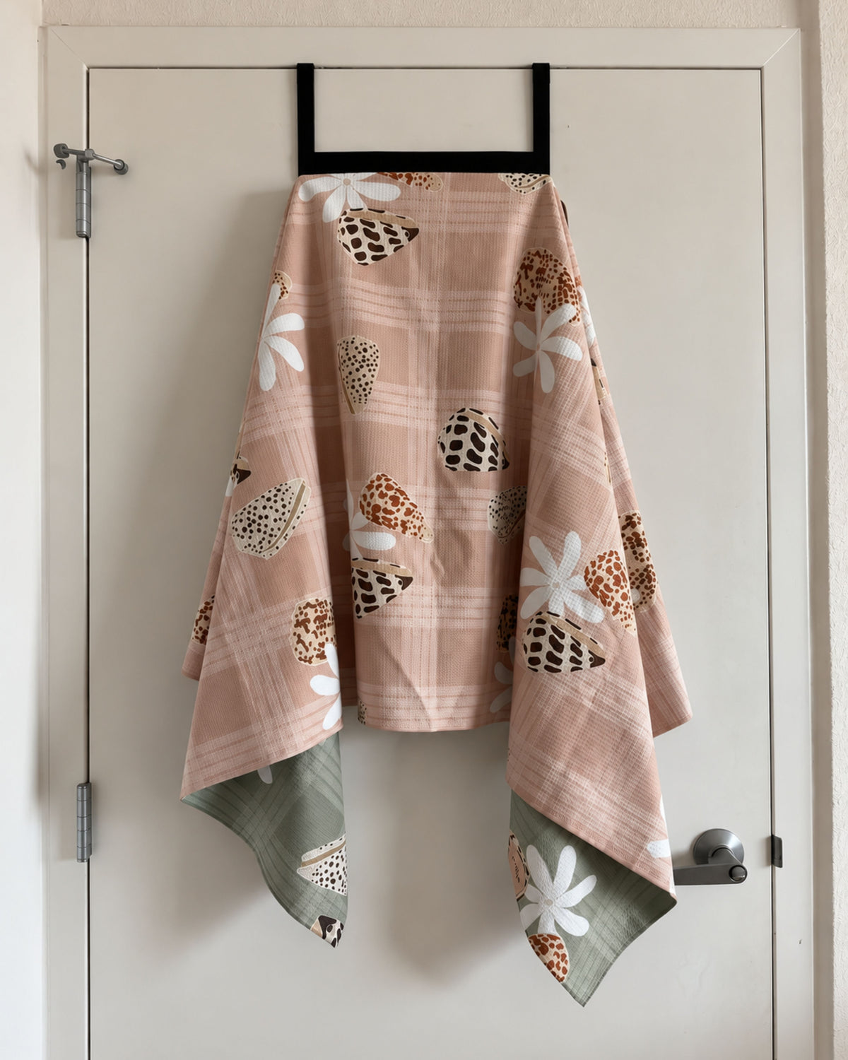 Sage Green/Tan Tiare & Shells Go Anywhere Waffle Microfiber Towel