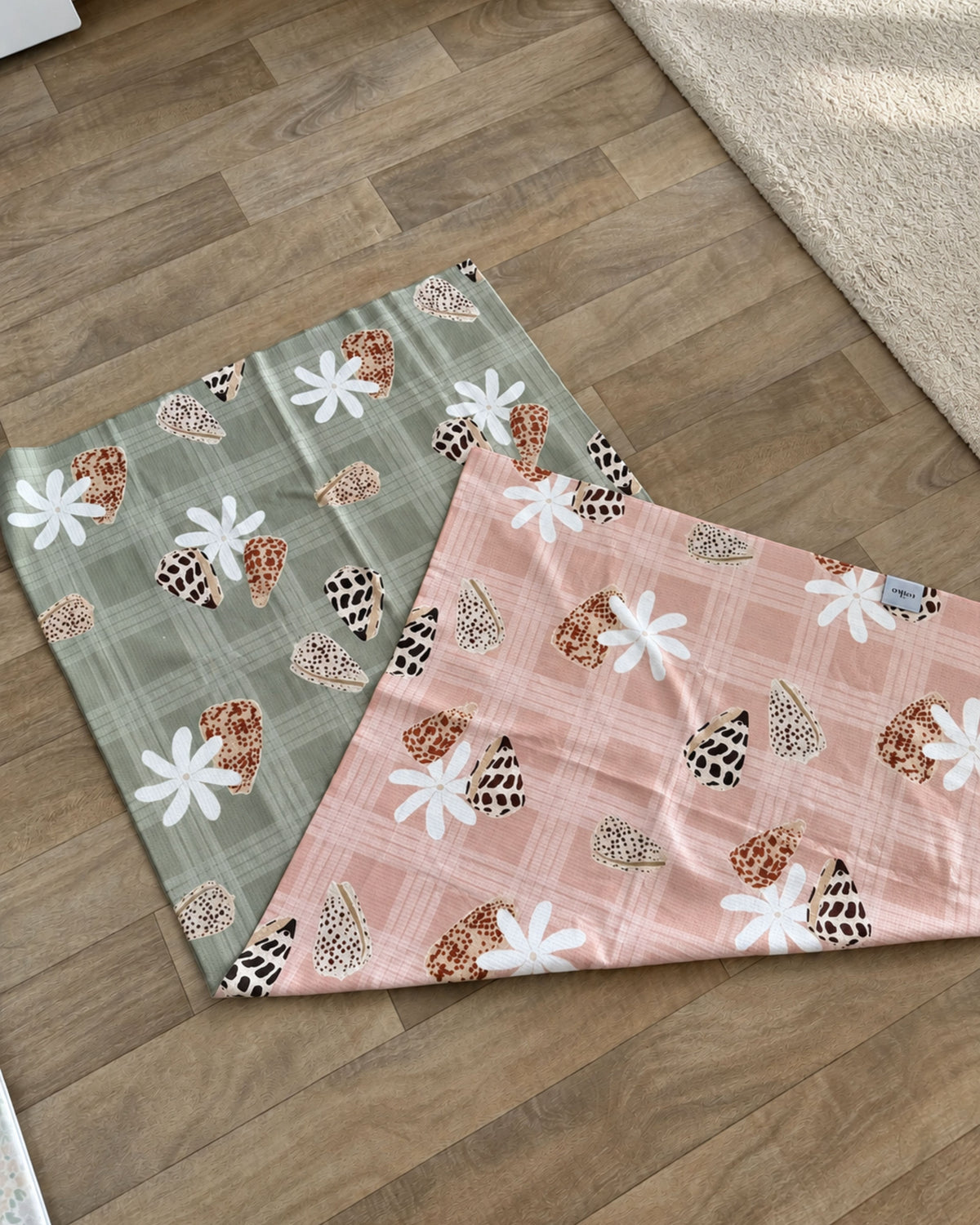 Sage Green/Tan Tiare & Shells Go Anywhere Waffle Microfiber Towel