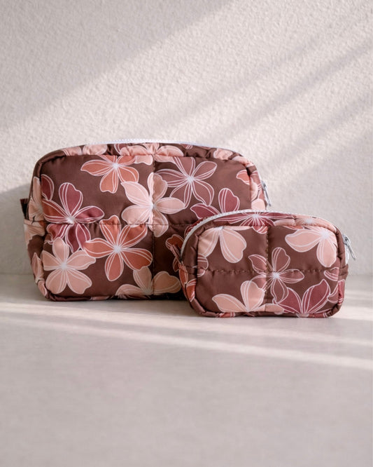 Retro Plumeria Puffy Pouch