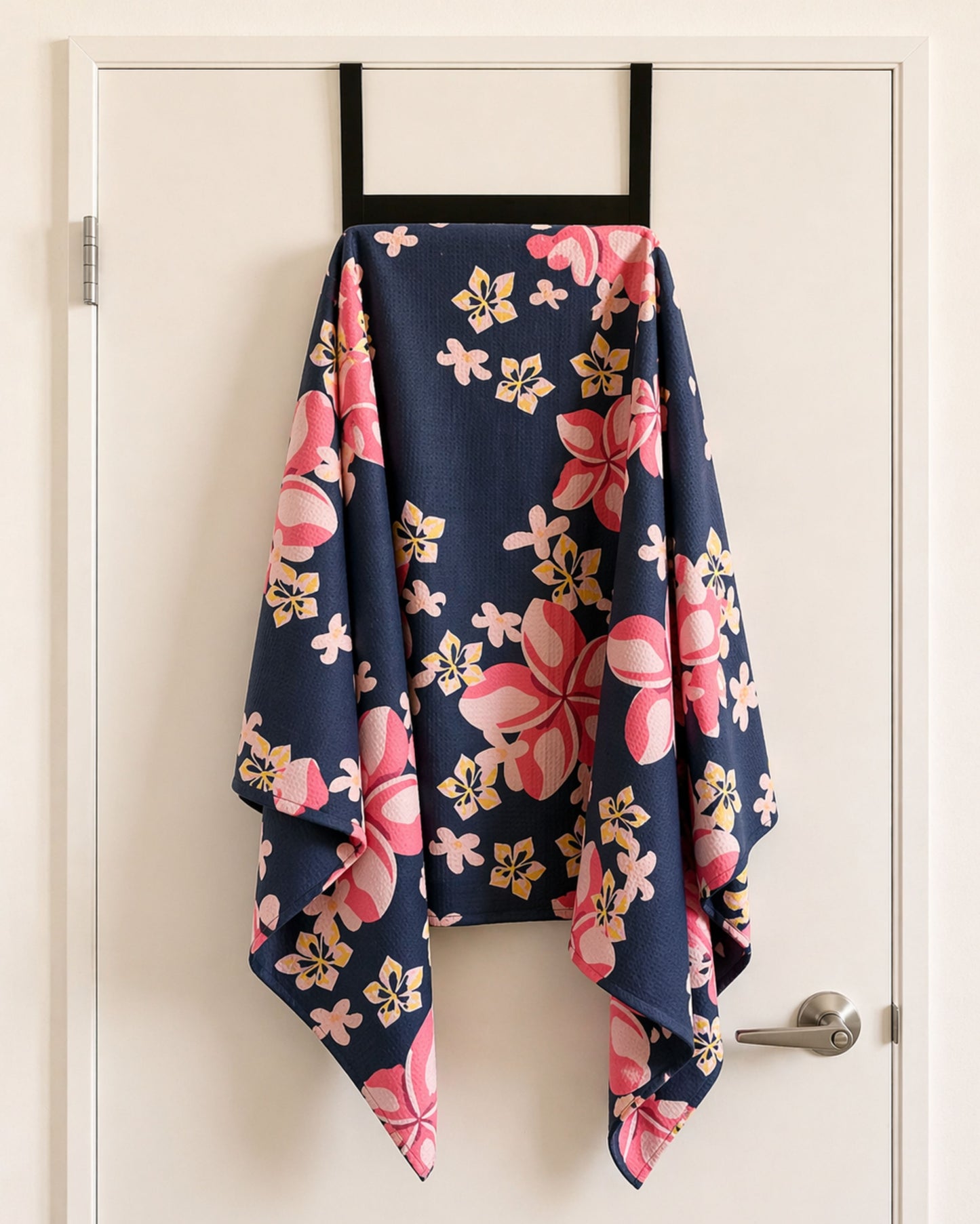 Navy Plumeria Pakalana Go Anywhere Waffle Microfiber Towel