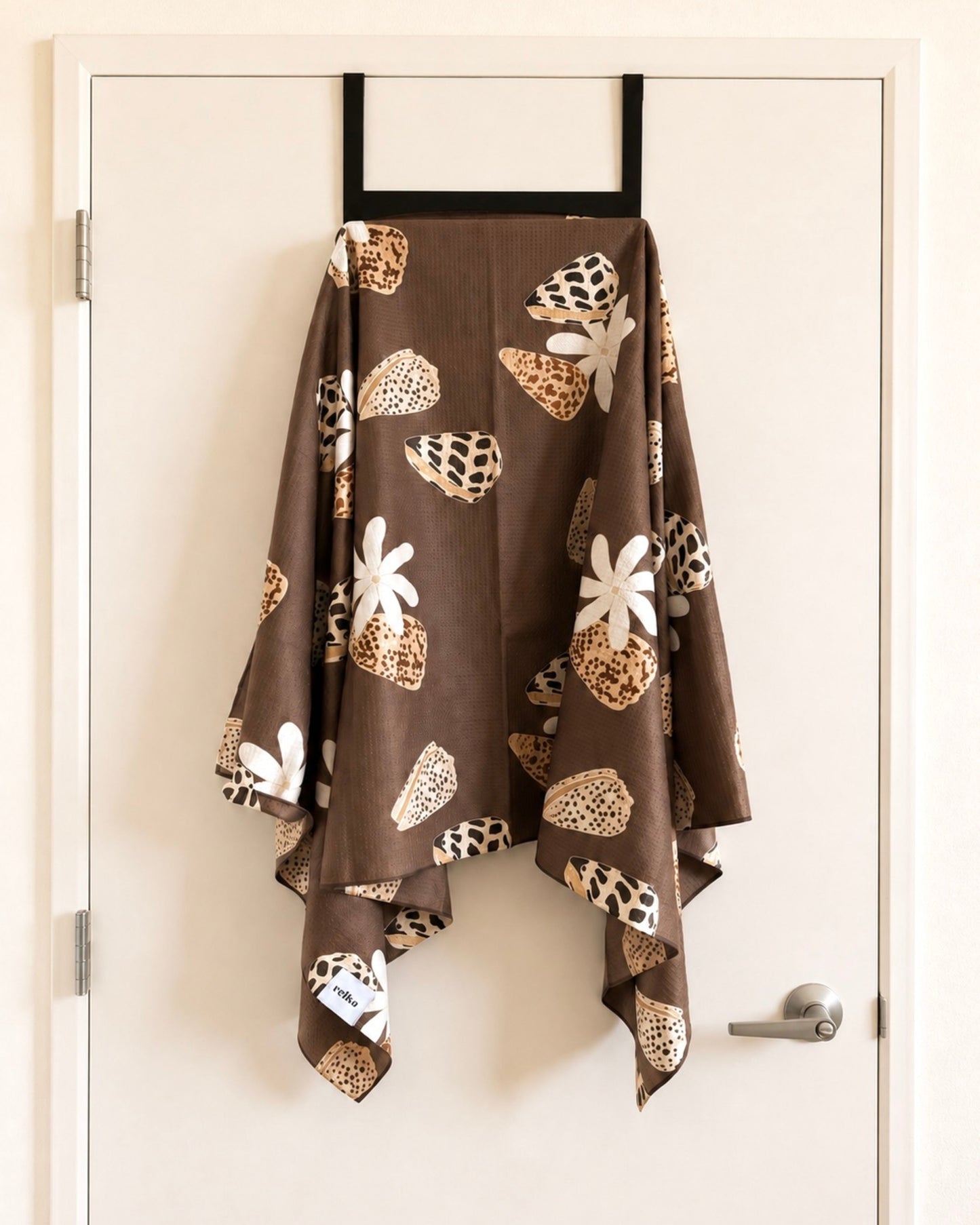 Brown Tiare and Shells Go Anywhere Waffle Microfiber Towel